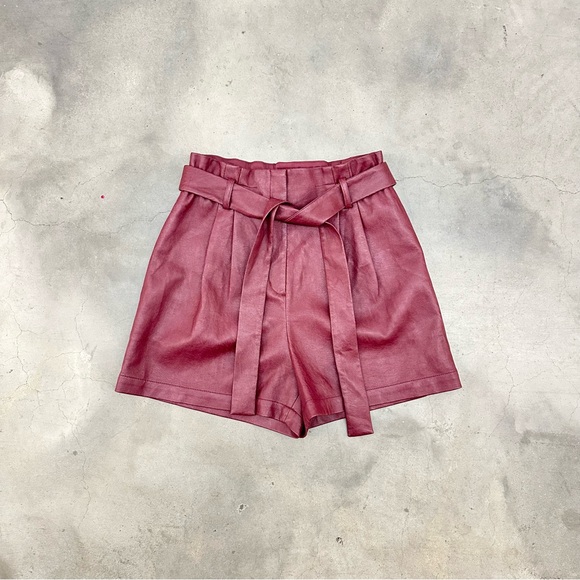 Vintage BCBGMAXAZRIA burgundy high-waist leather shorts - Picture 1 of 3